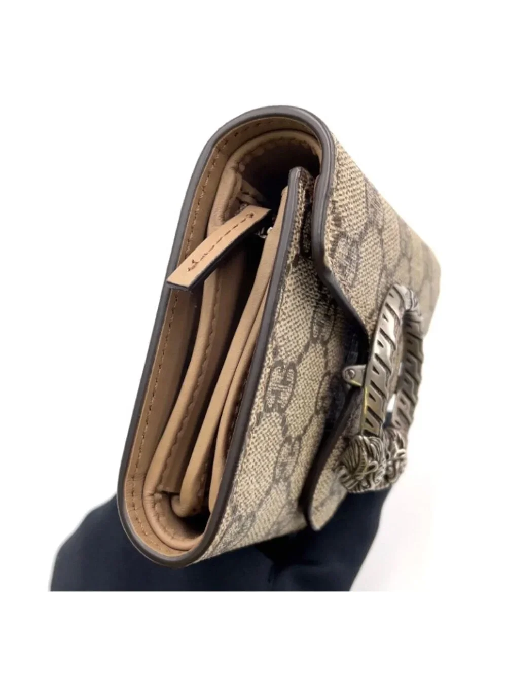 Gucci Dionysus GG Supreme Leather Beige Trifold Wallet Silver - Picture 10 of 15
